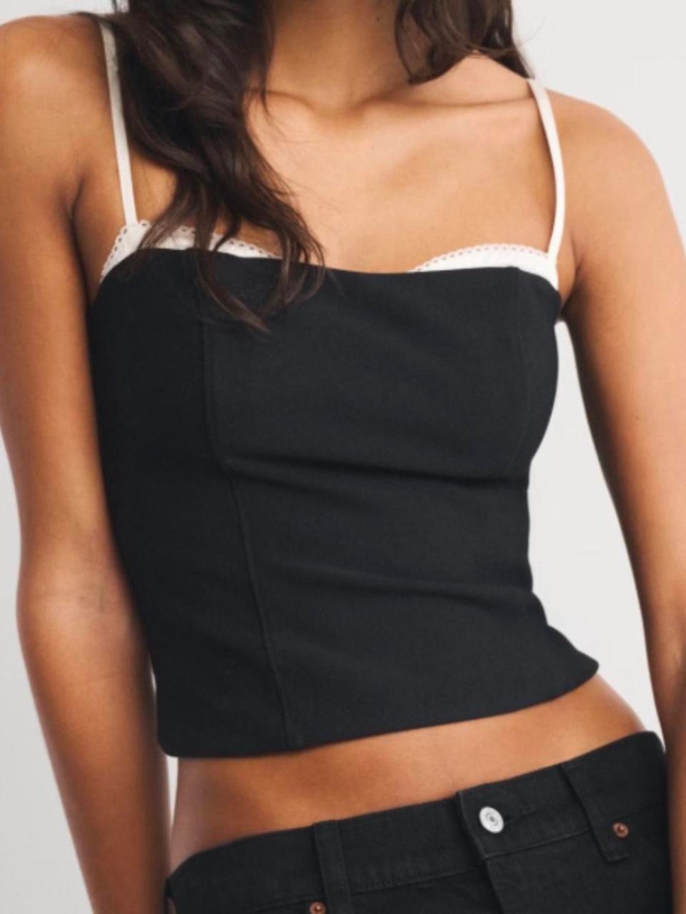 Abercrombie & Fitch Black Cami with White Lace Trim